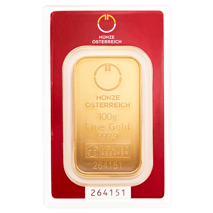 100 gramme gold bar in blisterpack