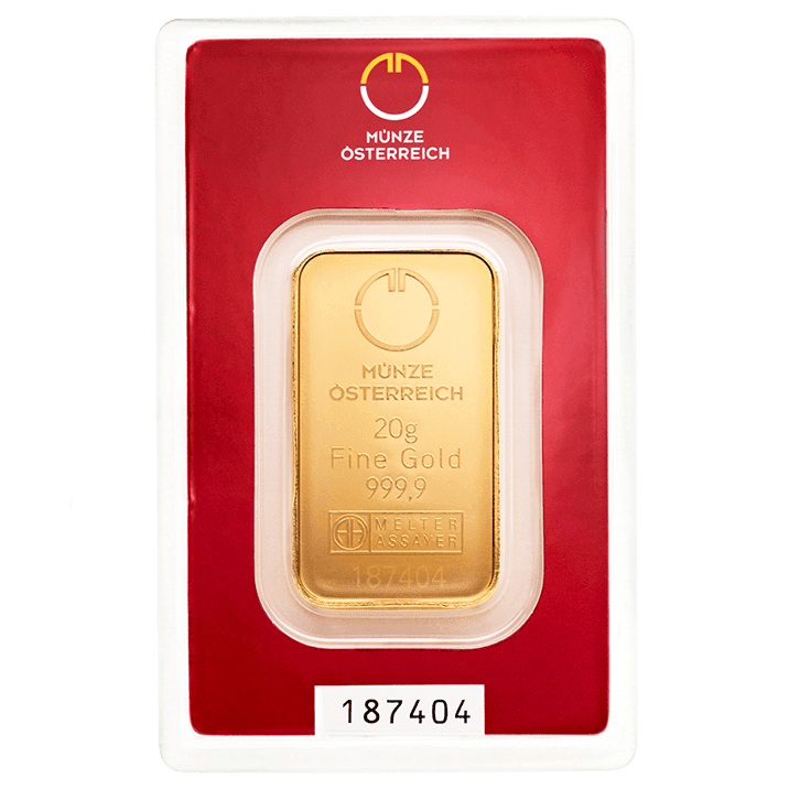 20 gramme gold bar in blisterpack
