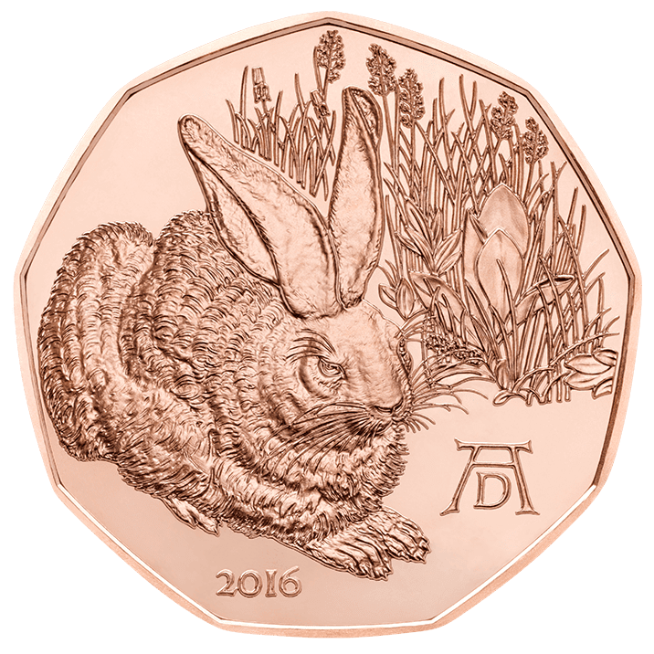 Dürer's Young Hare 5 Euro Copper Coin