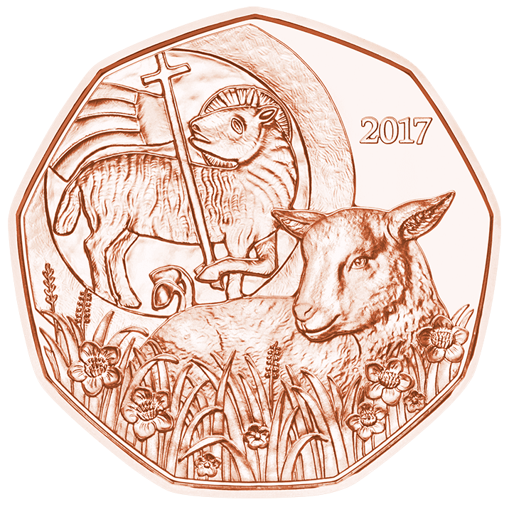 5 Euro copper coin, Easter lamb