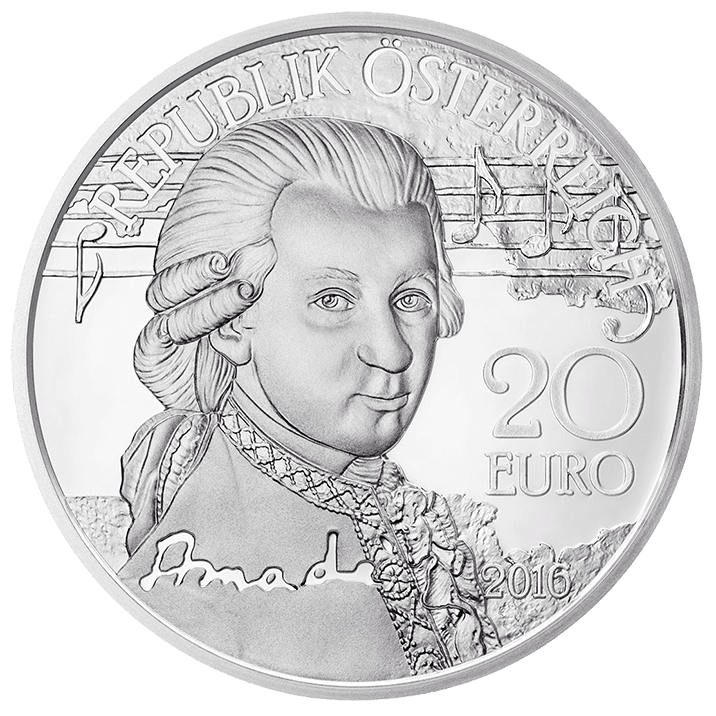 20-euro coin 2016 genuis Mozart avers